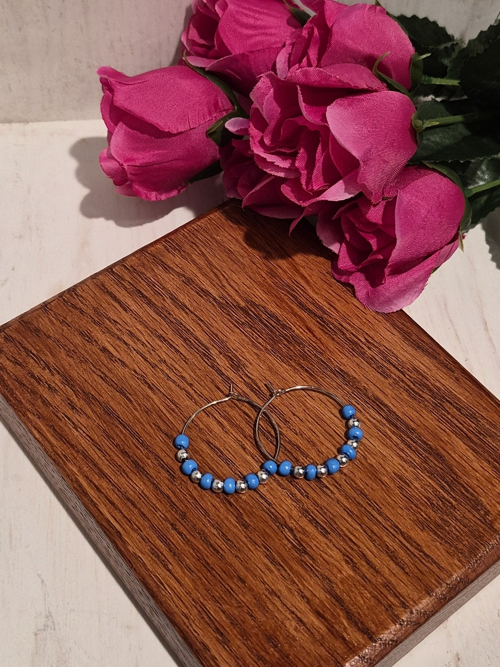 Handmade Turquoise Beaded Hoop Earrings - Women Jewelry